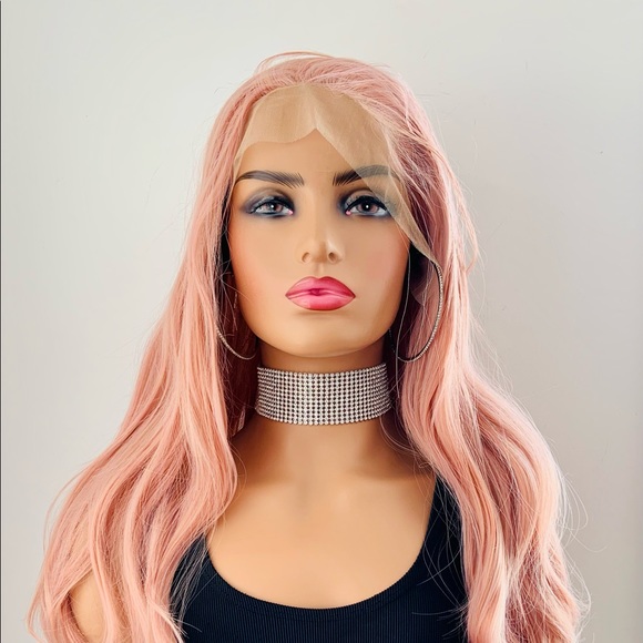 Long 28” Dusty Pink Versatile 13x2.5 Lace Front Premium Synthetic Fiber Wig - Picture 7 of 16